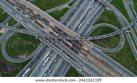 Similar – Image, Stock Photo Aerial view of highway with moving cars. Road traffic