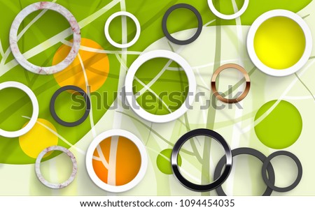 Abstract circles on white and green background. Stereoscopic photo Wallpapers. 3D rendering.