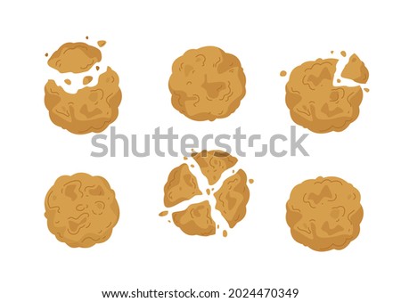 Set of assorted hand drawn ginger and oatmeal cookies. Beige cute cartoon cookies and biscuits isolated on white background. Vector illustration of a bakery and cooking symbol. Cute print