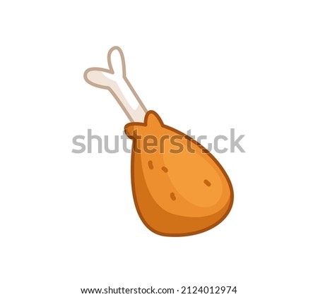 Fried appetizing Chicken leg. Vector illustration of food in cartoon childish style. Isolated funny poultry meat clipart on white background. cute print