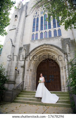Bride in front of church