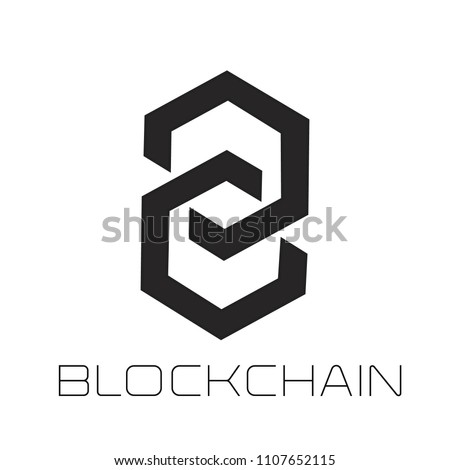 Modern logo concept for blockchain and distributed ledger technology. Blockchain text and icon.
