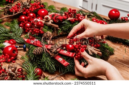 Image, Stock Photo Process of making christmas wreath