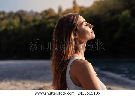 Similar – Image, Stock Photo Woman meditating on the beach