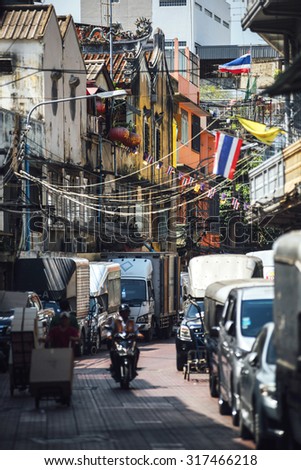 Bangkok, Thailand - January 01, 2015: Bangkok city street view with people working and moving to work, on January 01, 2015, in Bangkok, Thailand