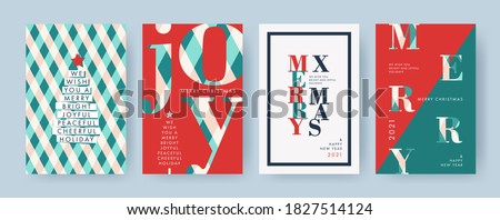 Merry Christmas and Happy New Year Set of backgrounds, greeting cards, posters, holiday covers. Design templates with typography, season wishes in modern minimalist style for web, social media, print Stock foto © 