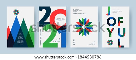 Merry Christmas and Happy New Year Set of backgrounds, greeting cards, posters, holiday covers. Design templates with typography, season wishes in modern minimalist style for web, social media, print ストックフォト © 