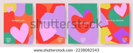 Creative concept of Happy Valentines Day cards set. Modern abstract art design with hearts, geometric and liquid shapes. Templates for celebration, ads, branding, banner, cover, label, poster, sales Foto stock © 