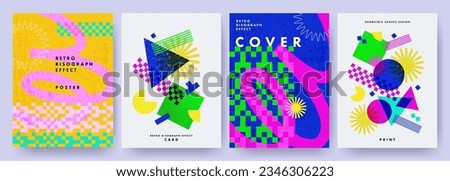 Creative covers, layouts or posters concept in modern minimal style for corporate identity, branding, social media advertising, promo. Trendy geometric design templates with
retro risograph effect