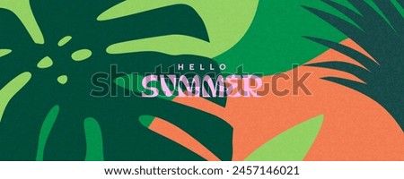 Summer horizontal background with bright abstract tropical leaves. Modern art minimalist style design template for sales, horizontal poster, header, cover, social media, fashion ads