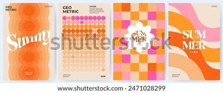 Creative concept of summer bright covers, cards or posters in minimal style for corporate identity, branding, social media ads, promo. Modern design template set in trendy geometric style