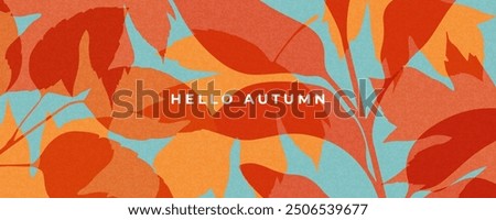 Fall season horizontal background with bright abstract autumn leaves. Autumn modern art minimalist style design template for sales, horizontal poster, header, cover, social media, fashion ads, decor.