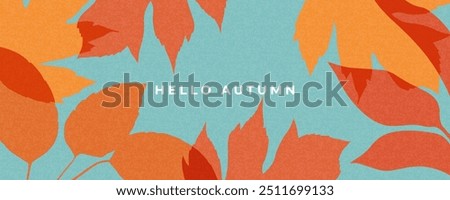 Fall season horizontal background with bright abstract autumn leaves. Autumn modern art minimalist style design template for sales, horizontal poster, header, cover, social media, fashion ads, decor.