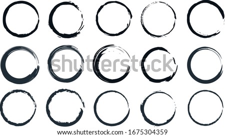 Circle set  with paint brush, circle vector set with stroke.