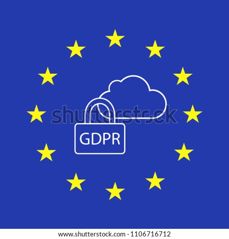 GDPR outline icon, vector design object. Outline colored icon. General Data Protection Regulation. Key and icloud in a circle of european stars. 