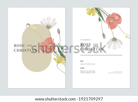 Floral wedding invitation card template design, various flowers bouquet on white