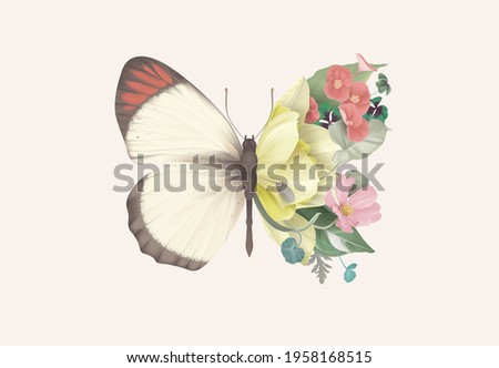 Colotis antevippe butterfly decorated with various flowers