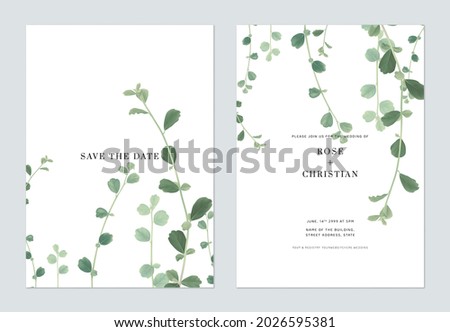 Foliage wedding invitation card template design, green Siamese rough bush leaves on white