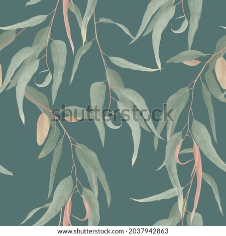 Foliage seamless pattern, green eucalyptus leaves on green Сток-фото © 
