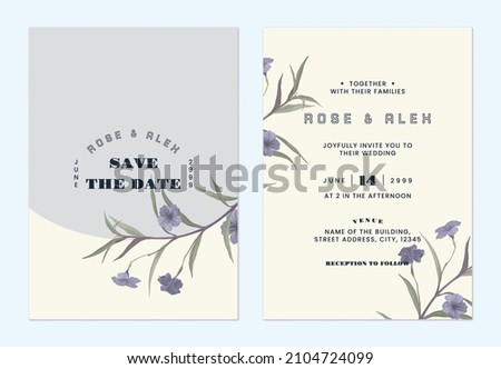 Floral wedding invitation card template, ruellia tuberosa flowers on bright yellow Stockfoto © 