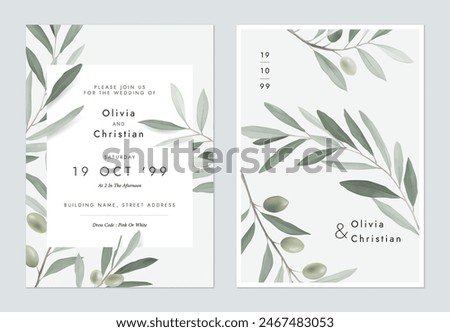 Wedding invitation template, olive branches on grey background