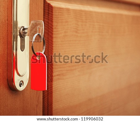 key in keyhole with blank label