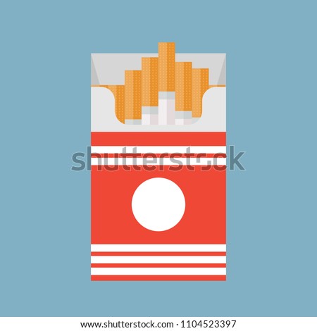 Open cigarettes pack box flat style vector illustration isolated on a background, icon logo design idea, symbol, smoke problem concept, narcotic, product, production, tobacco, cigarette symbol.