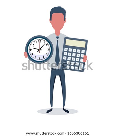 Businessman or clerk. Male character in trendy simple style with objects, flat vector illustration. Business concept. Isolated on white background.