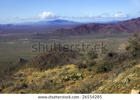 View of Vulture mountains chain and low desert from Weaver mountains\' vista point