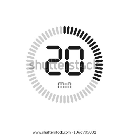 The 20 minutes, stopwatch vector icon, digital timer. clock and watch, timer, countdown symbol.