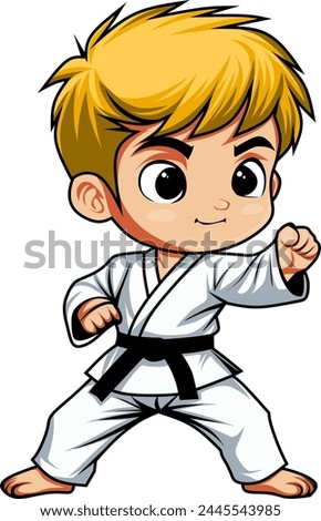 Matial arts karte kid logo mascot vector illustration design cute little boy