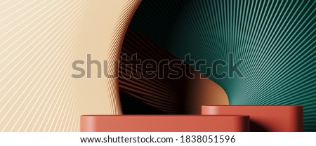 Minimal background for branding and product presentation. Colorful podium with subtle circular geometric pattern. 3d rendering illustration. Clipping path of each element included. ストックフォト © 