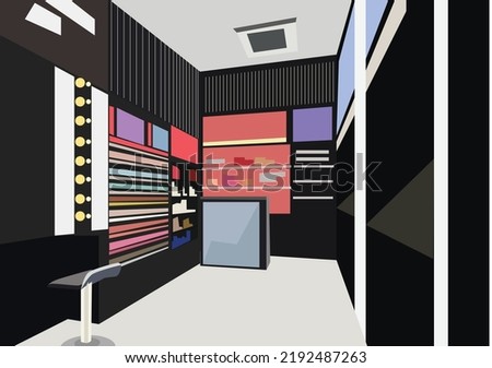 Illustration of a highly organized cosmetic shop. Vector Flat Illustration