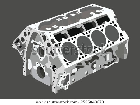 Illustration of  an engine block, the main structural component of an internal combustion engine. It houses the cylinders, crankshaft, and other vital components. Vector Flat Illustration