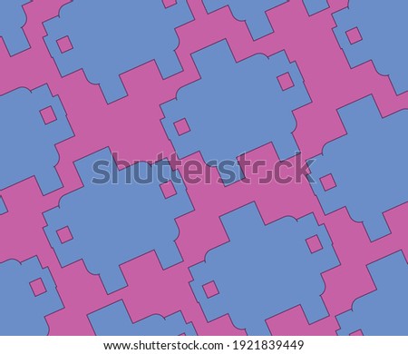 Blue abstract shapes on dark pink background
