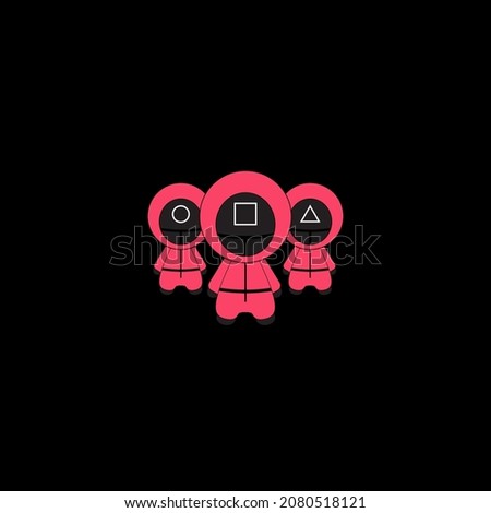 Guards character in Squid game. Signs circle, square, triangle. Vector illustration.
