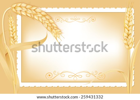 Wheat  with a greeting card on the background. No text , so it can be a birthday card, a wedding card, an invitation, or whatever you want it to be. Printing colors used.