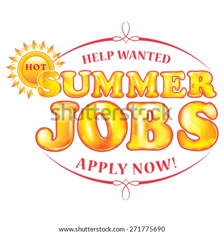 Summer Jobs offer - sticker for print. Hot summer jobs!  Printable sticker / label for companies / Employers that are looking for seasonal employees. Help Wanted / Apply now!