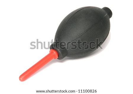 - a macro shot of a black blower; can be used for cleaning camera sensor; isolated on white background