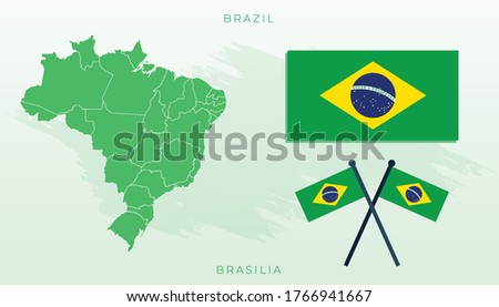 National map of Brazil, Vector flag of brazil, Brazil map, illustration flag size vector of Brazil, map vector, Green, Brasilia National flag and map vector, Illustration.
