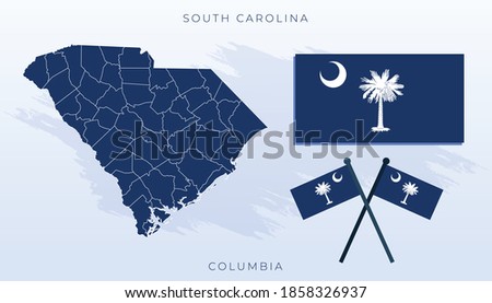 Vector flag of South Carolina, South Carolina map, illustration