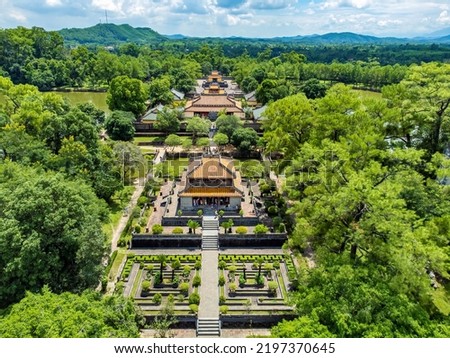 Minh Mang tomb near the Imperial City with the Purple Forbidden City within the Citadel in Hue, Vietnam. Imperial Royal Palace of Nguyen dynasty in Hue. Hue is a popular ストックフォト © 