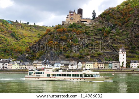 HEIDE - SEPTEMBER 28: Cruise ship Asbach. Cruising the middle-Rhine River is an excellent way to discover the castles and medieval towns of this part of Germany; September 28, 2012 in Heide,Germany.
