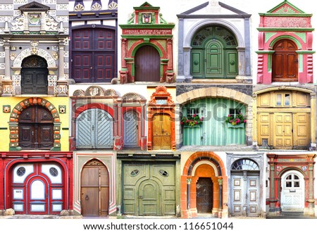 Collage of the ancient unique doors, portals and gates. Germany