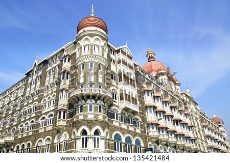 MUMBAI, INDIA - FEBRUARY 14: The Taj Mahal Palace Hotel on Febuary 14, 2012 in Mumbai, India. Hotel is a five star luxury hotel and is the flagship property of Taj Hotels, Resorts & Palaces.