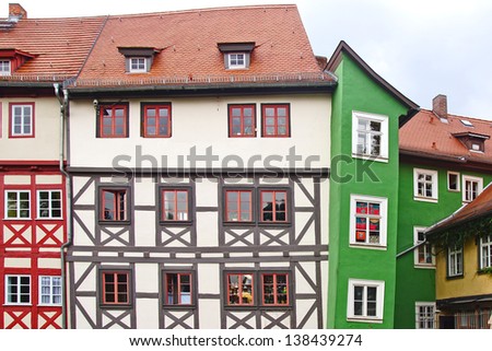 ERFURT,GERMANY-SEPTEMBER 24: Merchants\' Bridge on September 24,2012 in Erfurt, Germany. Bridge was built in 1325. The only bridge north of the Alps to be built over entirely with houses;