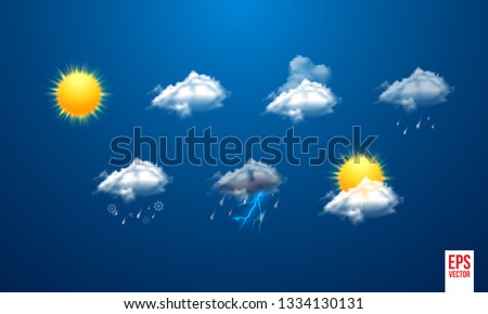 Realistic weather icons set isolated on transparent background vector illustration - Vector