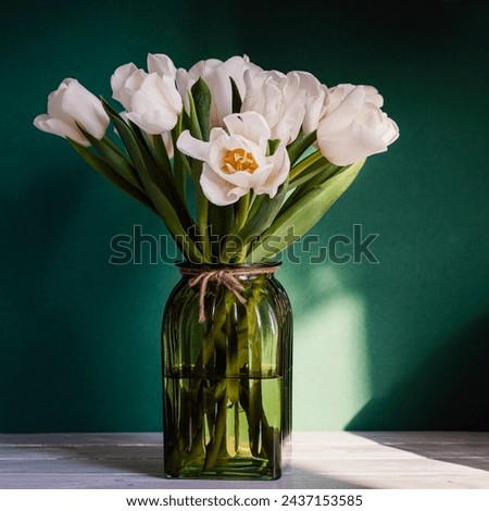 Similar – Foto Bild Blumenstrauß aus weißen Tulpen in einer Vase