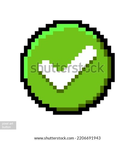 pixel art round button green check mark