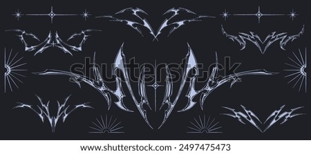 Black and white metallic neo tribal set. Abstract trendy gothic clip art. 